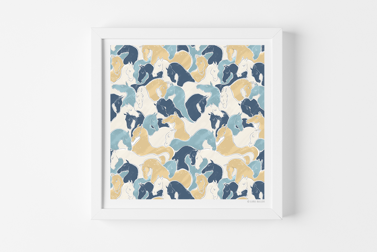 Art Print - Herd - Sky Blue & Camel