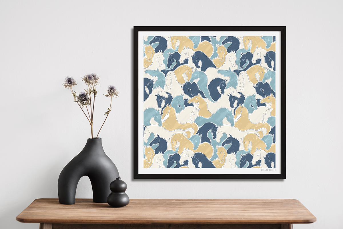 Art Print - Herd - Sky Blue & Camel