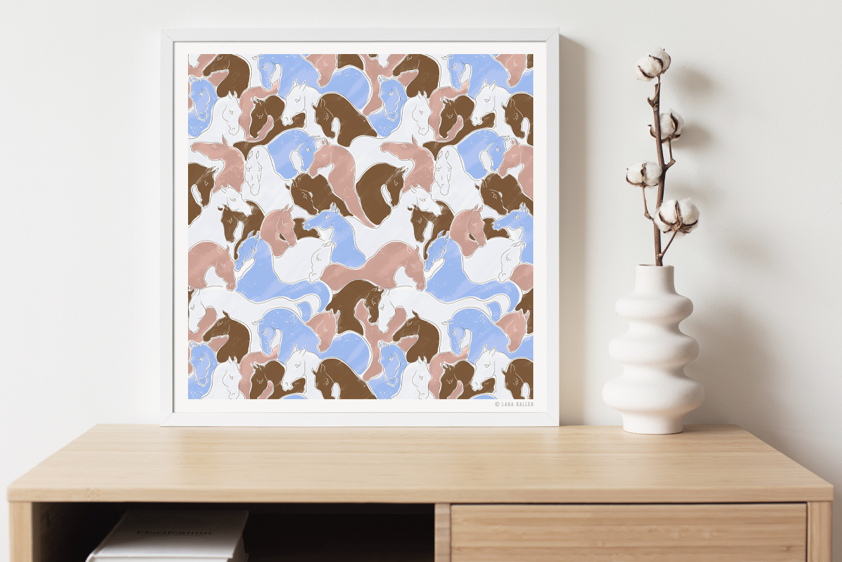 Art Print - Herd - Cornflower Blue & Sienna